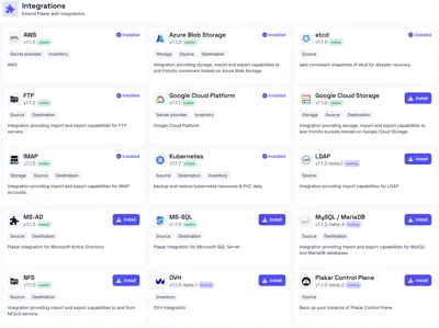 Integrations page